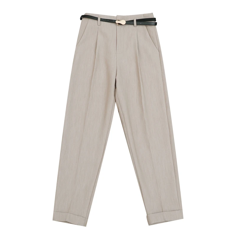 

REALEFT New 2020 Spring Korean OL Style Women Harem Pants High Waist Formal Elegant Office Lady Ankle-Length Pants with Belt