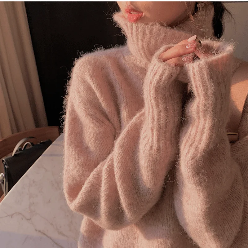 

Thick Cashmere Cotton Blend Turtleneck Sweater Women 2021 Autumn Winter Sweter Jumper Pull Femme Hiver Knit Pullover Sweaters