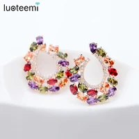 luoteemi new brand quality fashion luxury cubic zironia u shape big stud earring for women brincos jewelry christmas friend gift