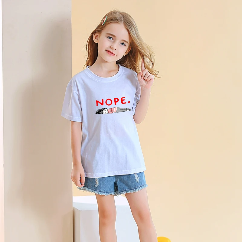 

Summer Funny T-Shirt Boys Girls Short Sleeve Cotton Tops Kids Casual Harajuku Kawaii Cartoon Print NOPE T Shirt Children Clothes