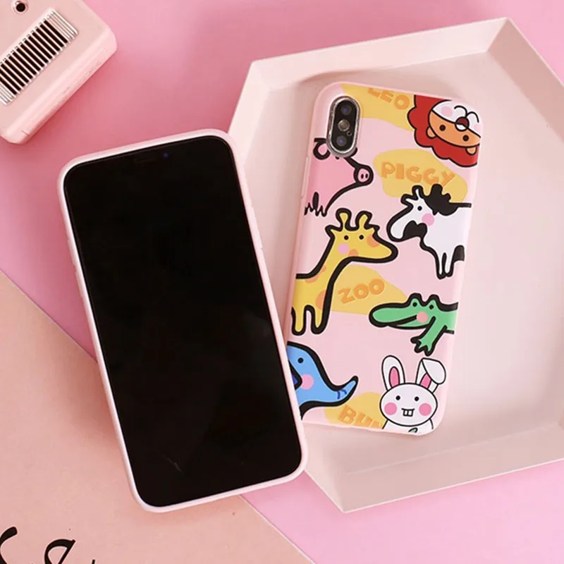 Для Iphone 7 8 Plus 6s милый мультфильм зоопарк шаблон чехол для телефона IPhone X XS 6 INS песок