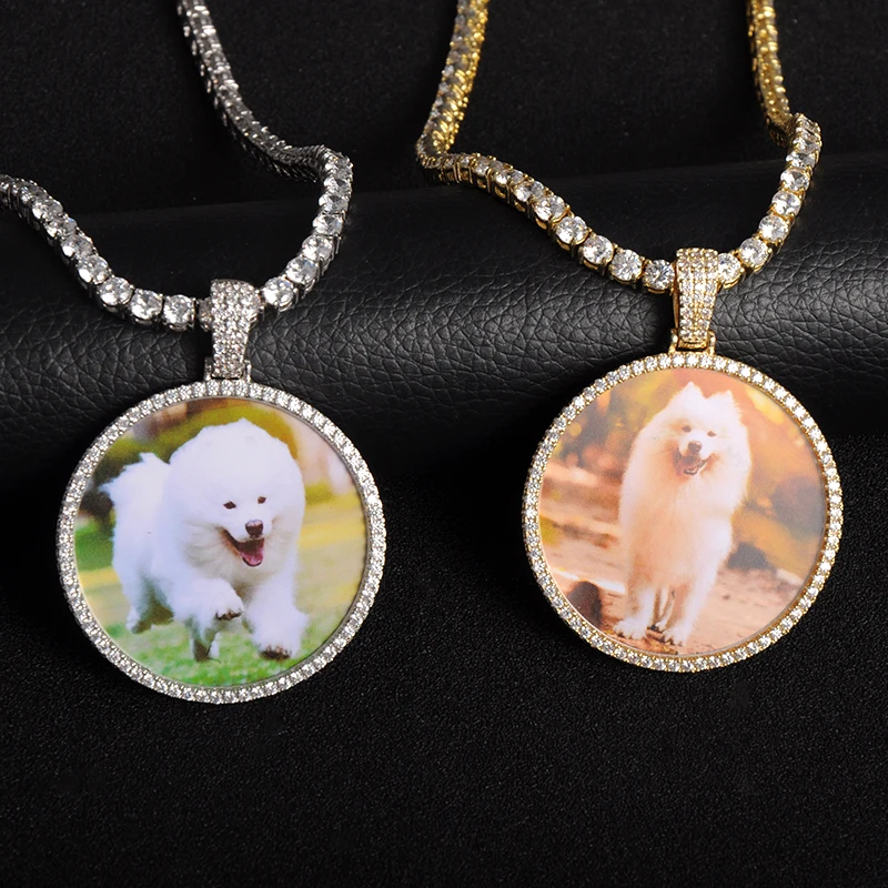 Сделанное на заказ фото круглое ожерелье медальоны и кулон с 4 мм теннисной