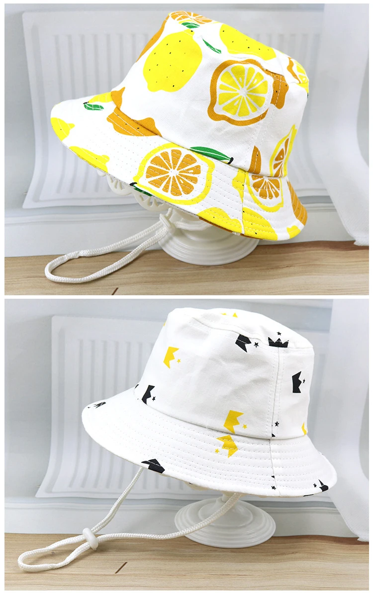 С изображением героев мультфильмов фруктовым принтом Детские ведро шляпа от