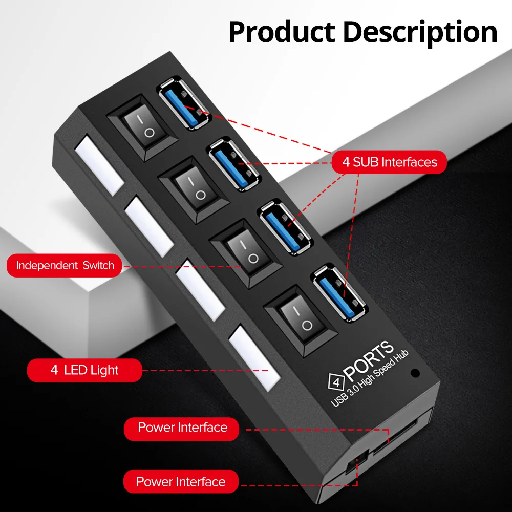 

ANMONE USB Hub 3.0 Multi USB 3.0 Hub USB Splitter High Speed 4 ports 2.0 Hab TF SD Card Reader All In One Accessories Hub For PC