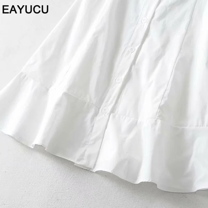 

EAYUCU Elegant ruffles white off shoulder summer dress women sexy buttons backless female mini dresses party robe femme ED068