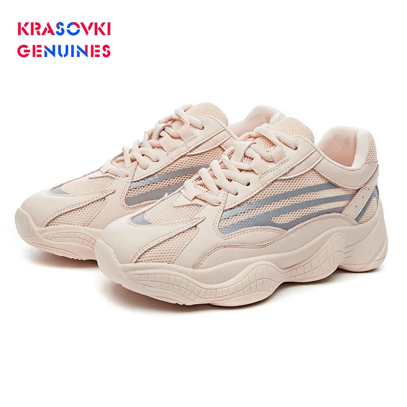 Krasovki Genuines Sneakers Women Thick Bottom Fashion Dropshipping Autumn Spring Breathable Bling Mesh Leisure Solid Shoes | Обувь