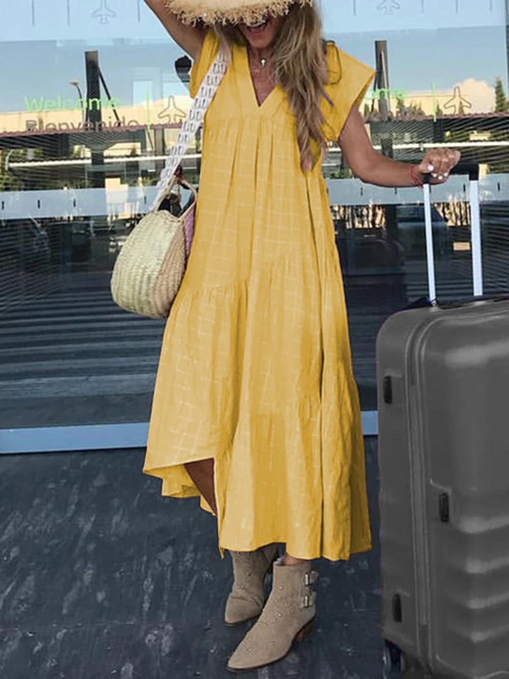 Винтажное женское одноцветное без рукавов Бохо С v-образным вырезом хлопок