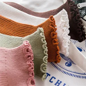 Носки женские хлопковые однотонные с оборками, 1 пара