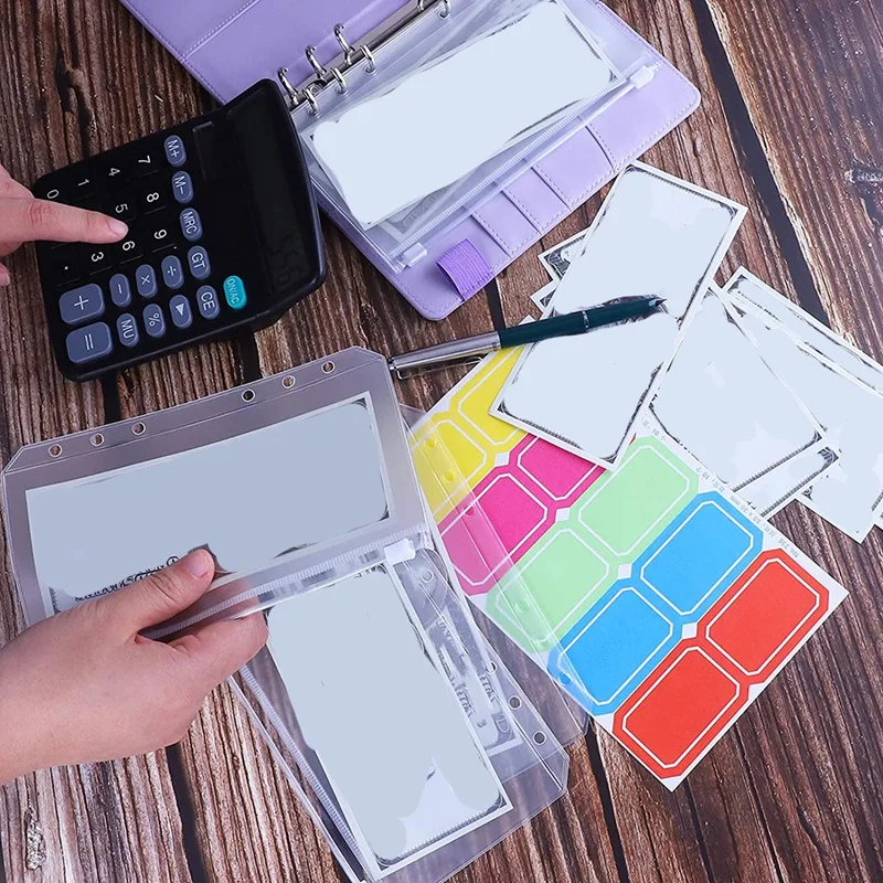 

A6 PU Binder Sleeve with 12 Pcs A6 Binder Bag 6 Buckle Cash Budget