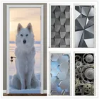 Снежное волк Цвет: черный в виде геометрических фигур домашний дизайн двери плакат DIY самоклеящиеся настенные Водонепроницаемый двери Стикеры для гостиной наклейка для украшения комнаты, дома