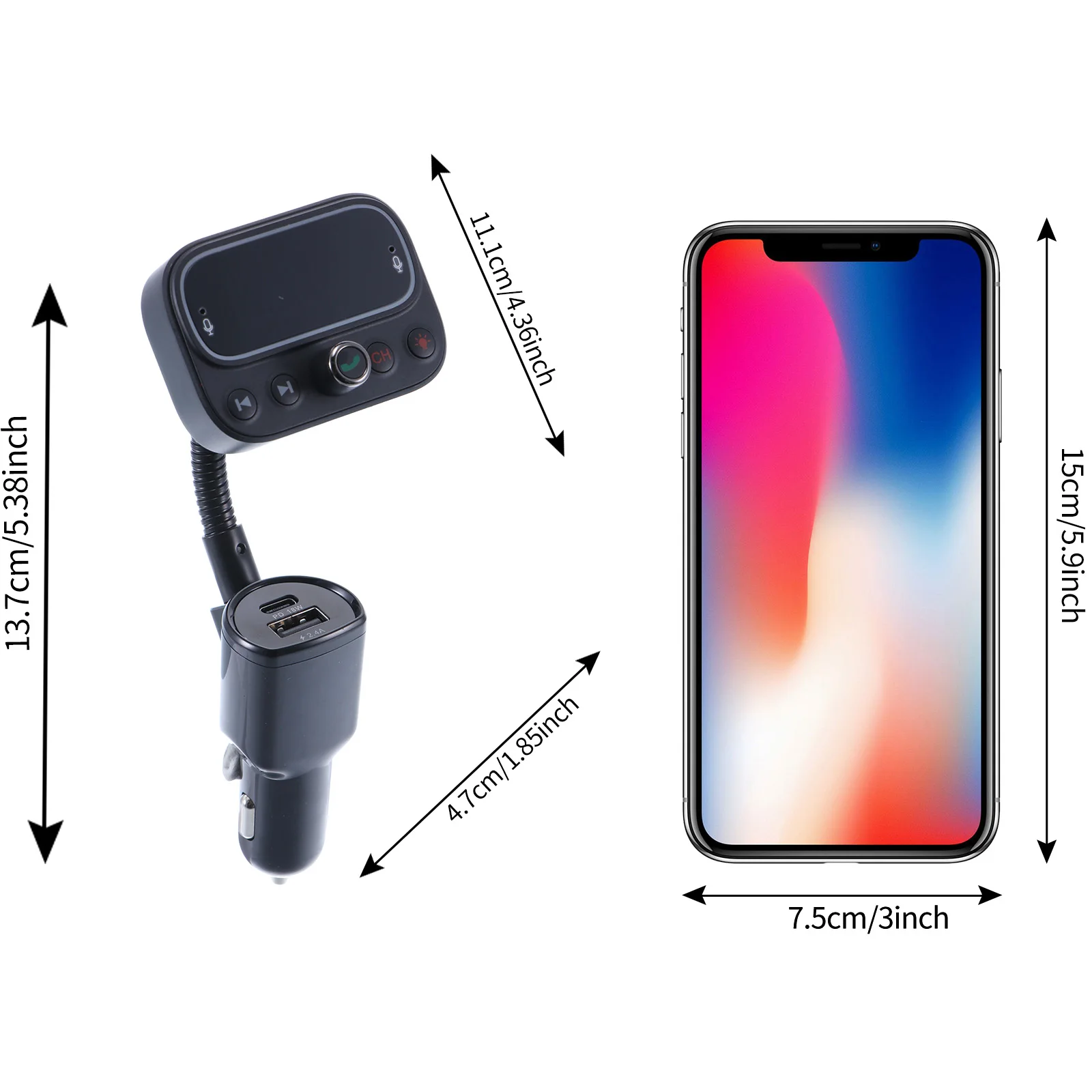 

T67 Car FM Bluetooth Transmitter FM Adapter Car Bluetooth MP3 Hands-Free Call Noise Reduction Car Radio Transmitter TF Card