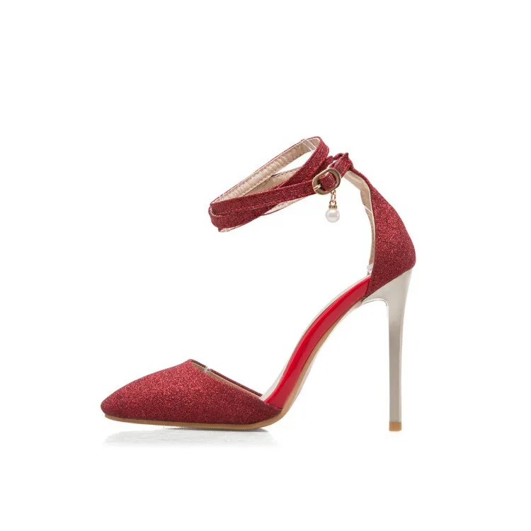 

Gold Heels Women's Shoes With Straps Sandals Ladies Sexy Pump Pointed Wedge Shallow Mouth 2021 Lace-Up Buckle African Summer Cr