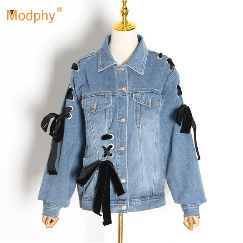 

2020 Autumn Fashion Women's Denim Jacket Coat Single-breasted Lace-up Ladies Top Aviator Jacket Streetwear Hair Clothing
