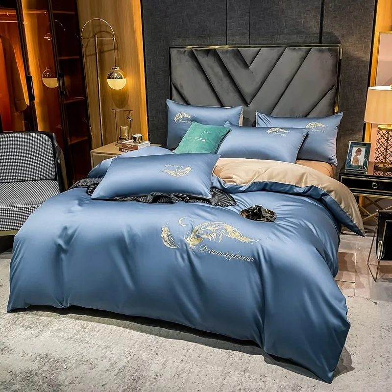 

Luxury Black Satin Bedding Set King Double Size Satin Silk Summer Used Bedding Kit Duvet Cover Bed Linen 4PCS Set