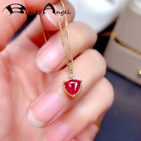 black angel new 18k gold luxury shiny bright red tourmaline triangle gemstone pendant necklace for women jewelry wedding gift