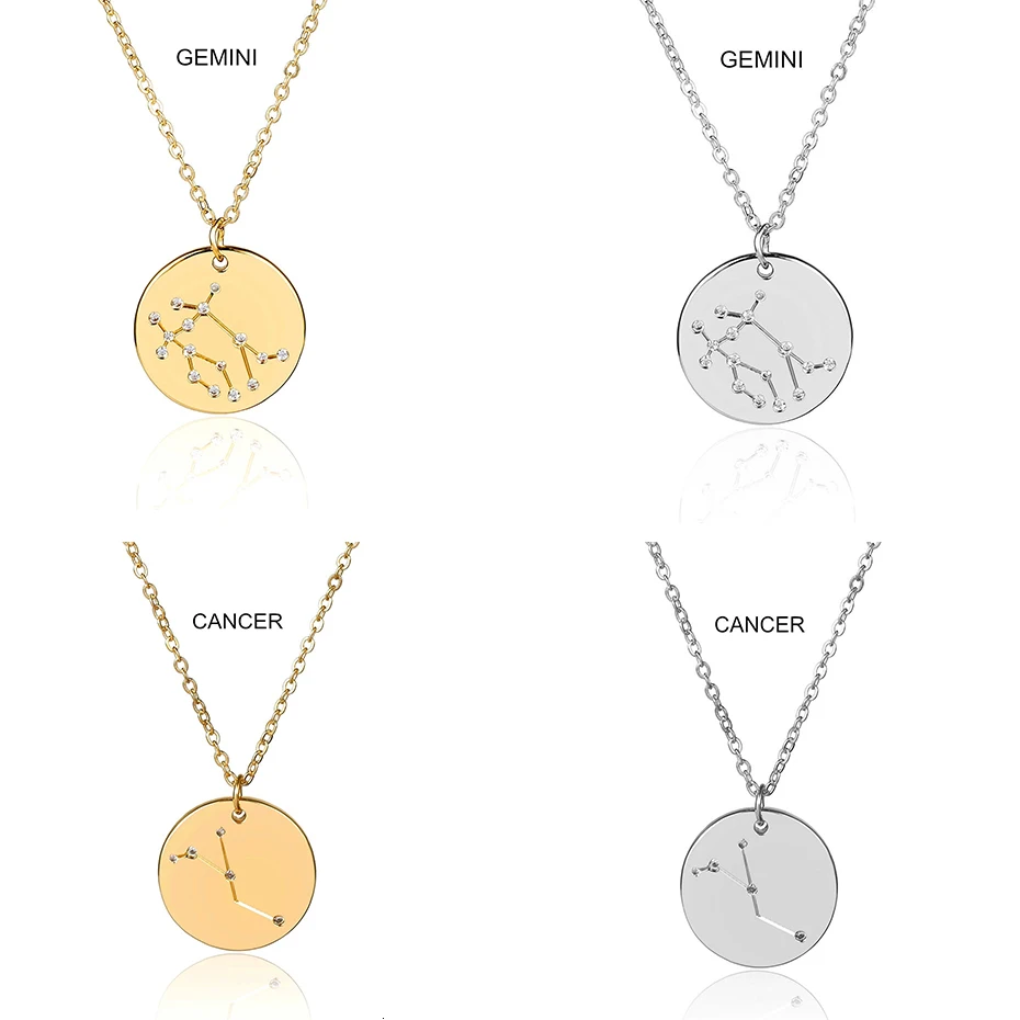 Ingemark 12 Zodiac Constellations Pendant Choker Necklace Birthday Gift Personalized Crystal Leo Libra Women Long Chain Necklace