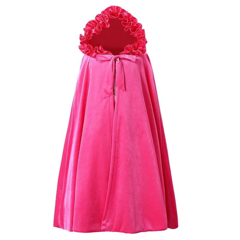 rose red Детский бархатный костюм с накидкой с капюшоном, синяя Длинная накидка для девочек ростом 80-90 см, платье Эльзы, пальто, детская Свадебная накидка, Детская куртка с накидкой - Цвет: rose red