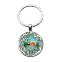 hot sale simple pink cute keychain nordic style palm leaf flamingo keychain small gift car bag pendant keychain accessories