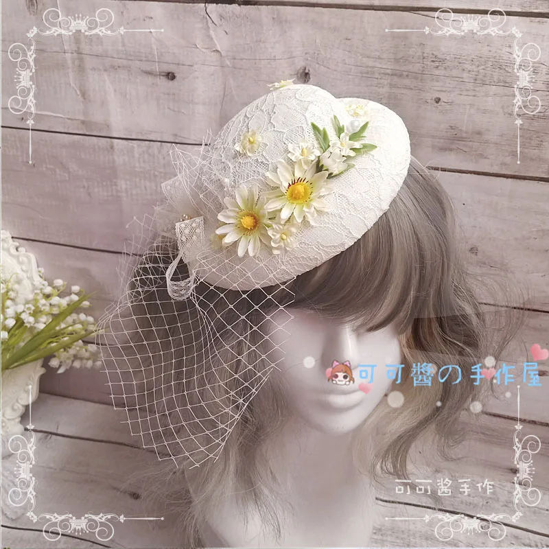 

Han Yang Compromise in Hair Accessories Bowler Hat Lolita Ocean Bride Europe America Cambric Flat Hat Gauze Retro Elegant Hat