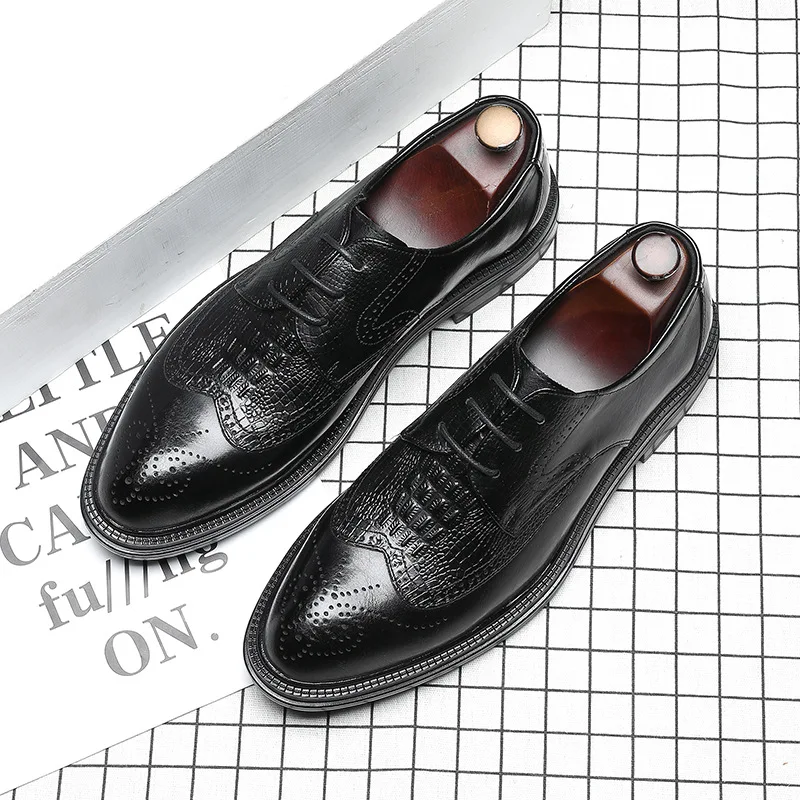 

England style mens fashion wedding party wear soft leather brogue shoes crocodile pattern bullock shoe gentleman sneakers zapato