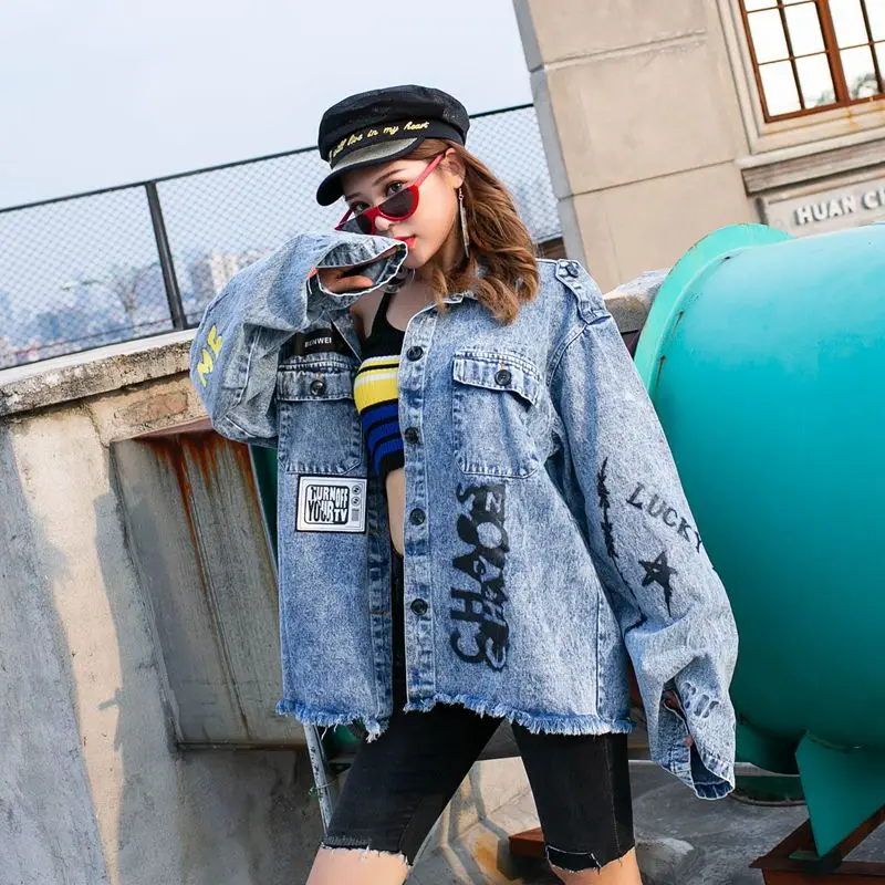 

Fashion new loose wash printing letters street wild loose denim jacket