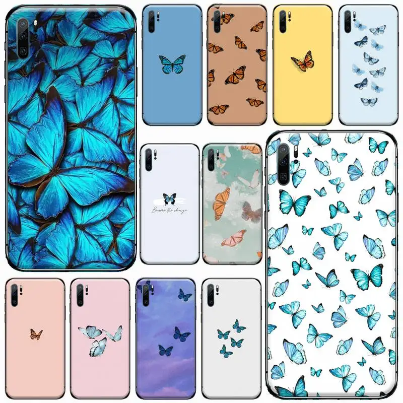 

Cute butterfly blue Phone Case For Huawei honor Mate P 9 10 20 30 40 Pro 10i 7 8 a x Lite nova 5t