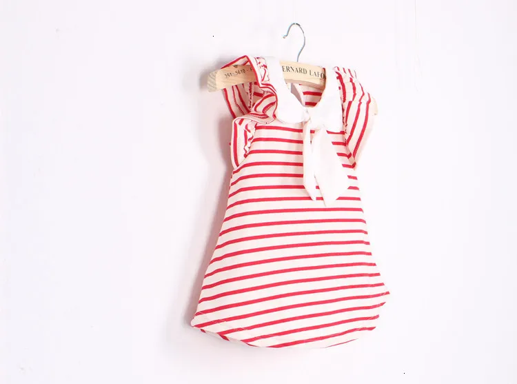 Новое летнее платье, модная детская футболка из хлопка с милым маленьким полосатым бантом на бретельках, платье для маленьких девочек