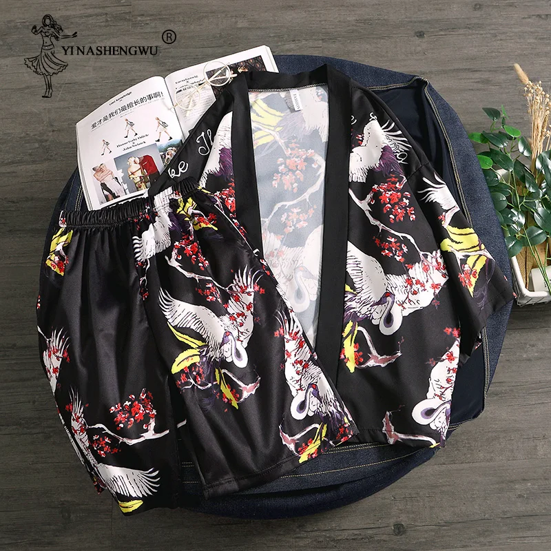 Кимоно кардиган Мужское кимоно Femme Yukata Harajuku японское кимоно летнее журавль кимоно с рисунком тонкая рубашка Азия Кимоно костюмы косплей