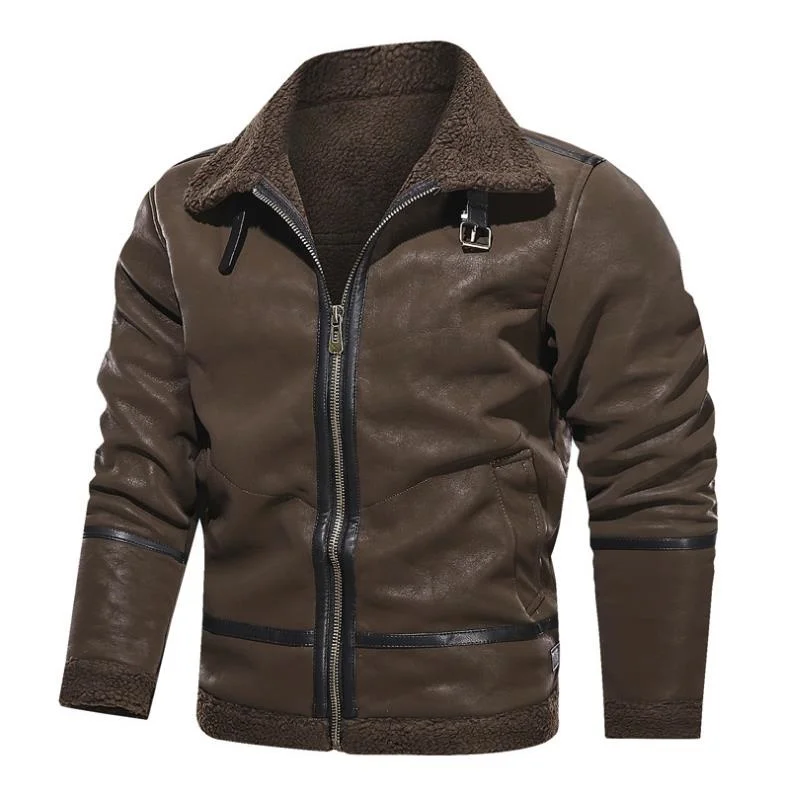 

European size New Fashion Men Motorcycle PU Coat Autumn Winter Leather Jacket Fake Fur Collar Zipper Outerwear Male Clothing