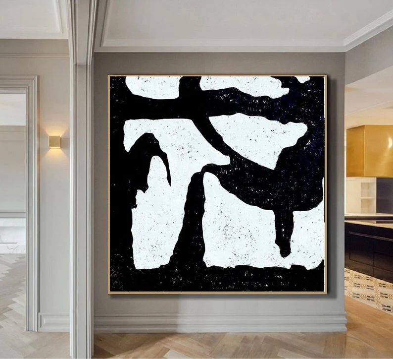 

Minimalist Painting on Canvas Original Art Abstract Painting Black and White Wall Art Modern Home Decor Canvas Painting