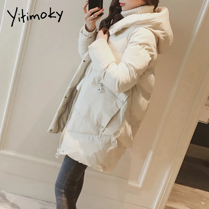 Yitimoky 2021 зимние женские парки с капюшоном короткое белое черное хлопковое пальто