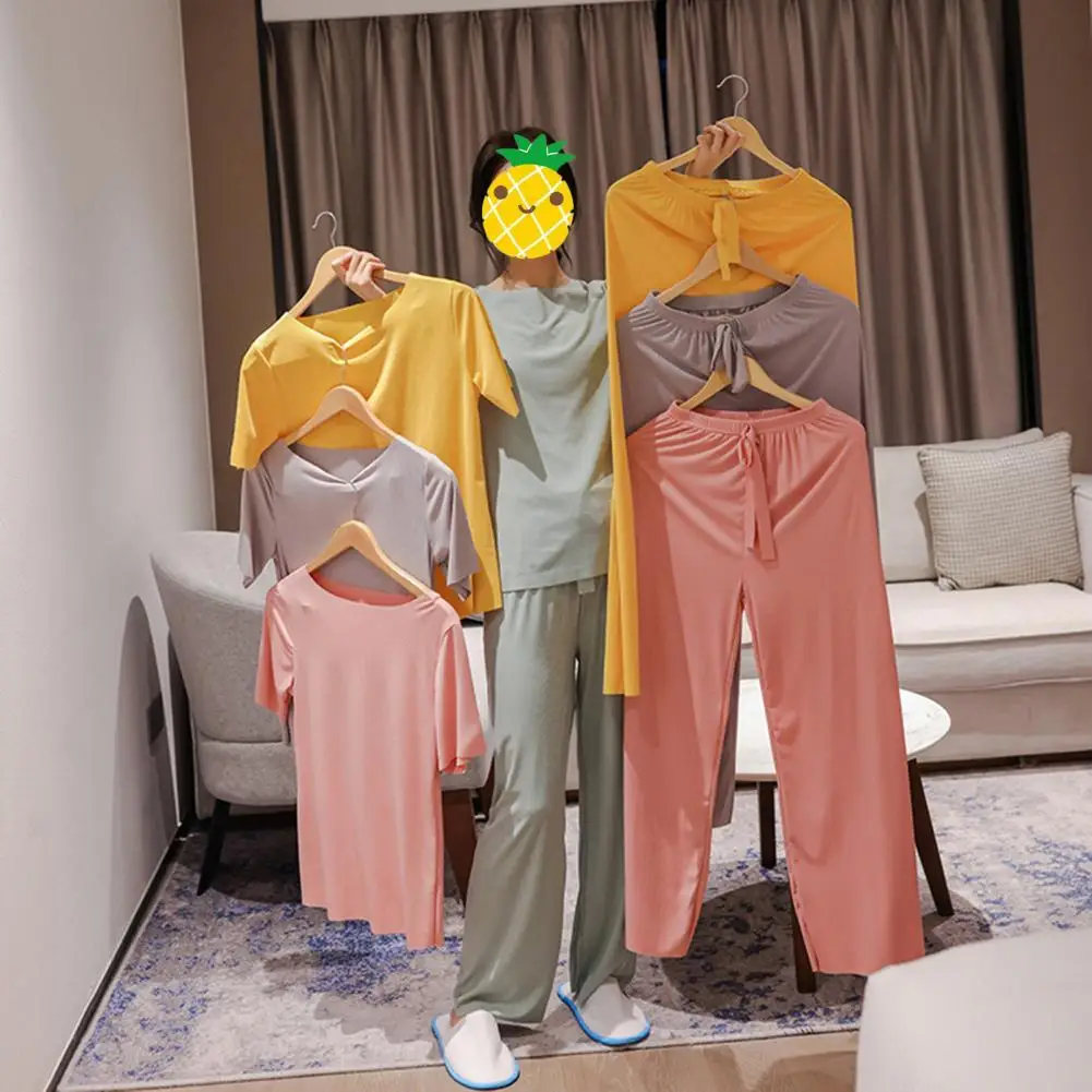 

Two-pieces Comfortable Ultra Soft Loose Drawstring Pajamas Set Lady Sleepwear Set Drawstring Design for Pajama Parties