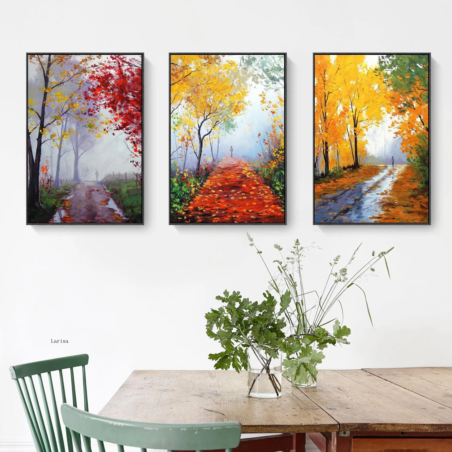 

Autumn Path Landscape Oil Painting Yellow Red Fallen Leaves Prints Canvas Art Poster Wall Decor Pictures for Living Room Home