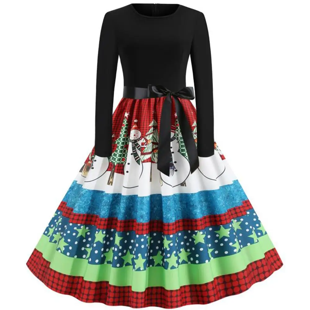 Женское винтажное платье с длинным рукавом Черное вечернее праздничное