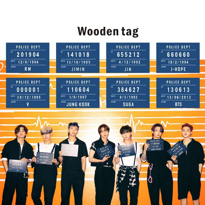 

Оптовая продажа, Kpop Idol Bangtan Boys, разрешение на танцы, полиция Dept, деревянная бирка с именем и номером, деревянная бирка RM JIMIN SUGA