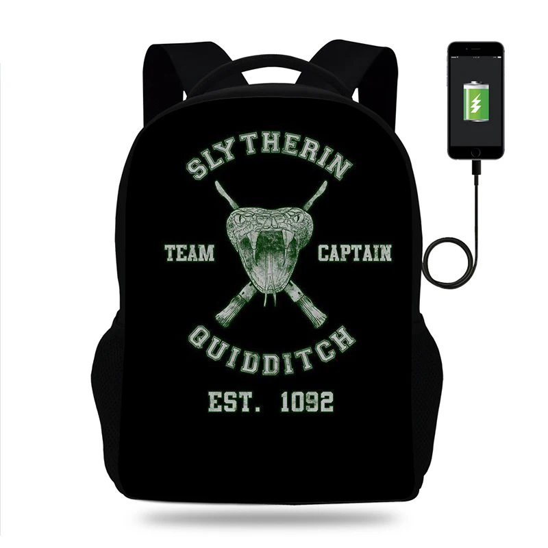 Женский рюкзак с usb зарядкой Slytherin для мальчиков и девочек подростков школьные