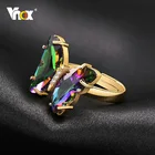 Женское кольцо-бабочка Vnox, регулируемое ювелирное изделие из нержавеющей стали с красочным стеклом