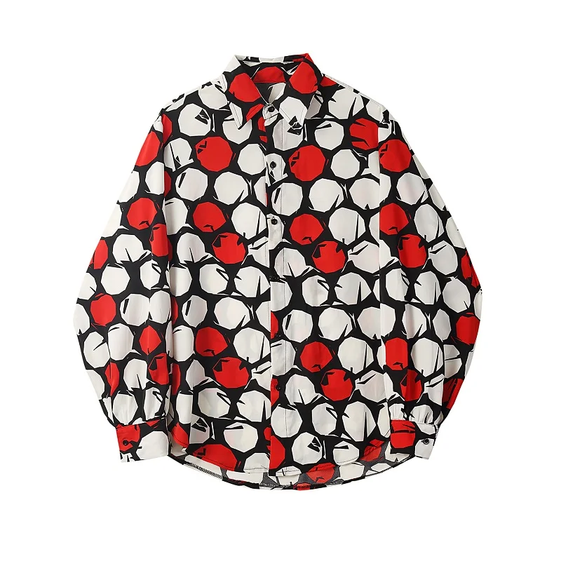 

Men Fashion Print Casual Long Sleeve Shirts Male Streetstyle Retro Pattern Loose Dress Shirt Beach Shirt