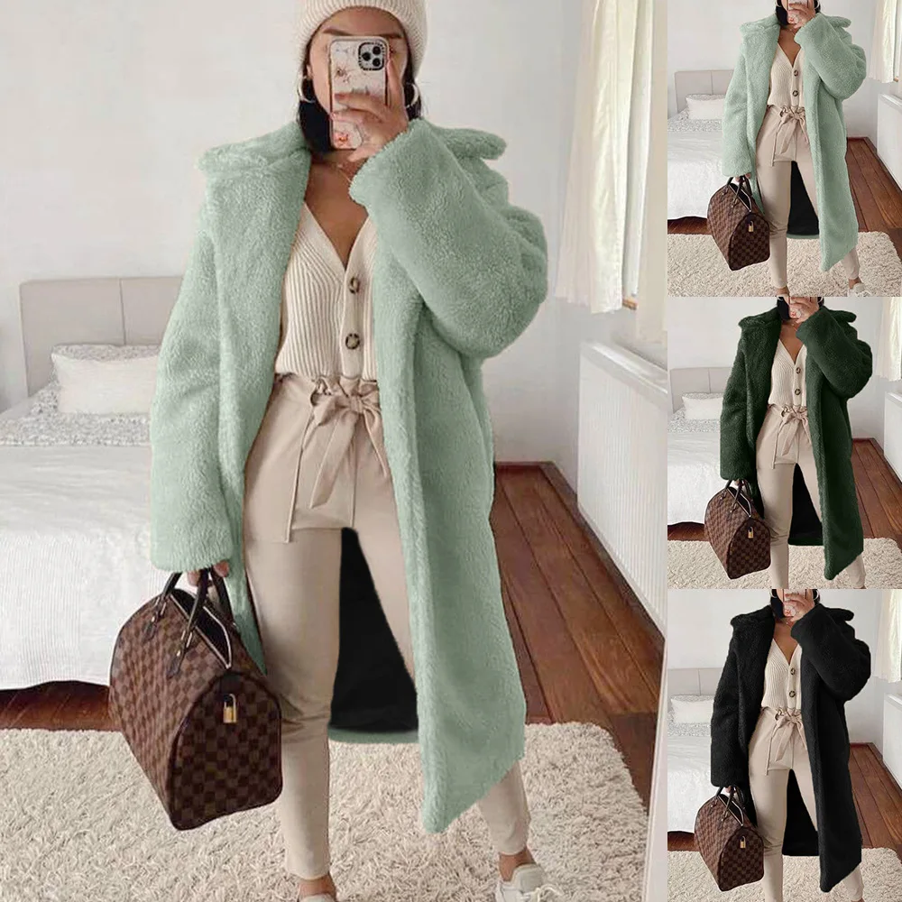 Fashion New Mid-length Faux Fur Coat Overcoat Women Autumn Winter Windbreaker Casual Long Coat for Women