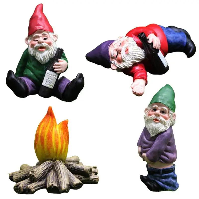 Resin Dwarfs Statue Garden Accessories Decorations for Doll House Interesting Design Mini Drunk Gnome | Дом и сад