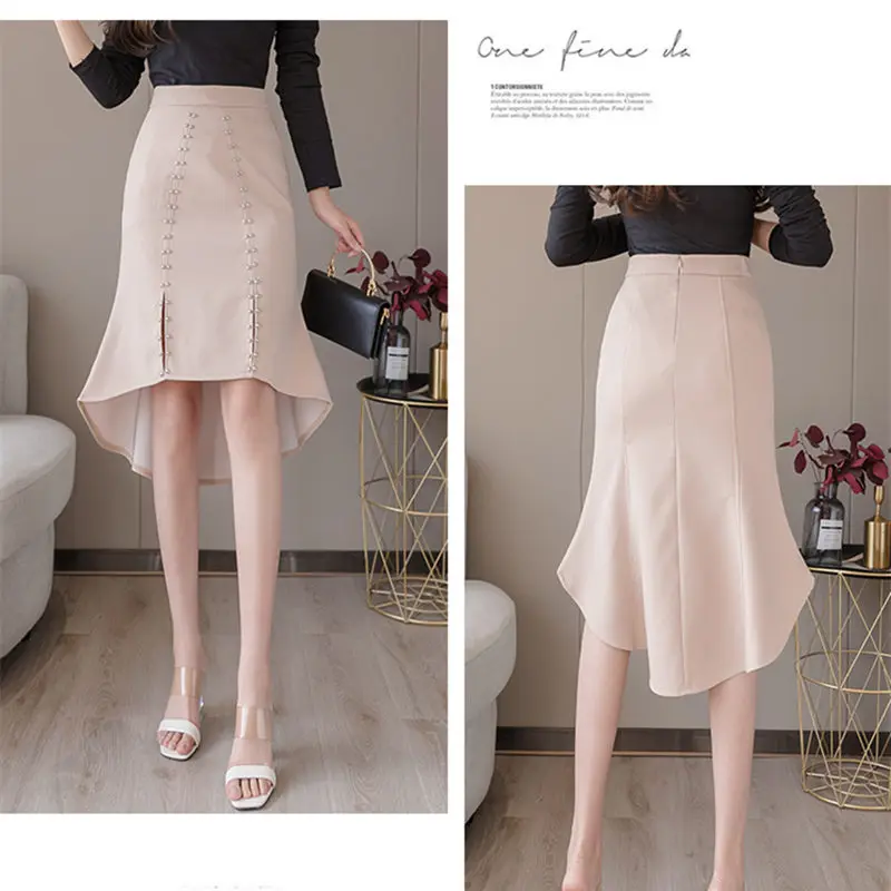 REALEFT Новинка весна лето рыбий хвост миди юбки заклепки лоскутное элегантный