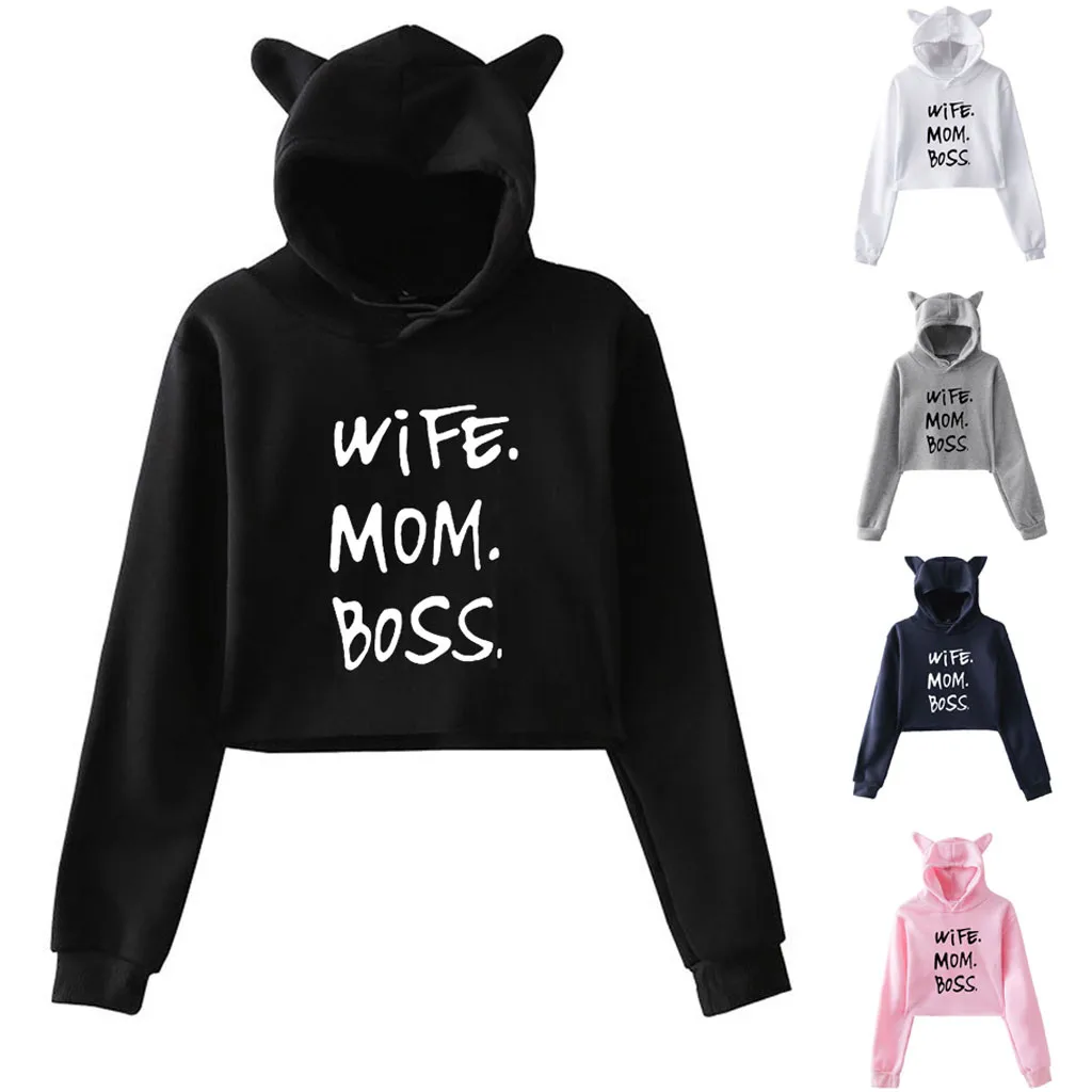 Женская толстовка топы зимняя индивидуальная с кошачьими ушками поясничная