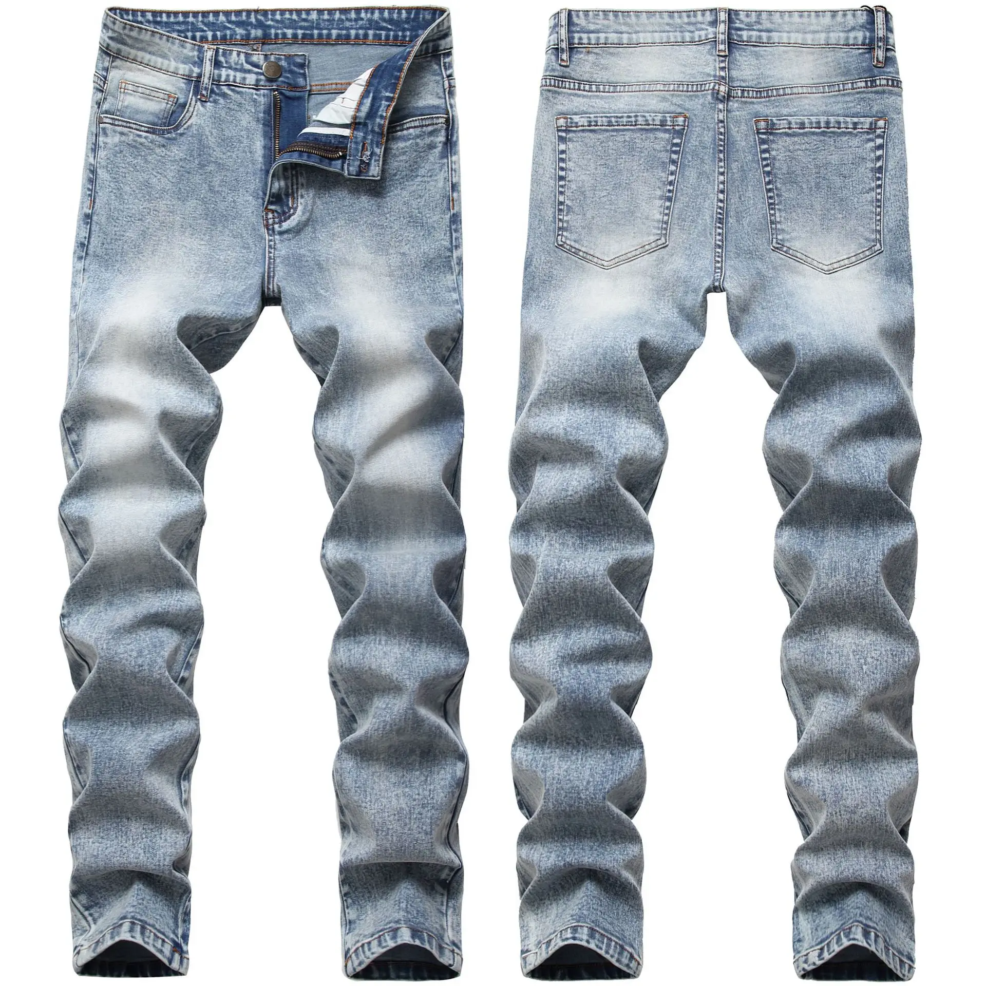 

Fashion Retro Blue Brand Jeans Men Snowflake Wash Straight Slim Fit Denim Jeans Men Cotton Stretch Denim Pants Cowboy Trousers