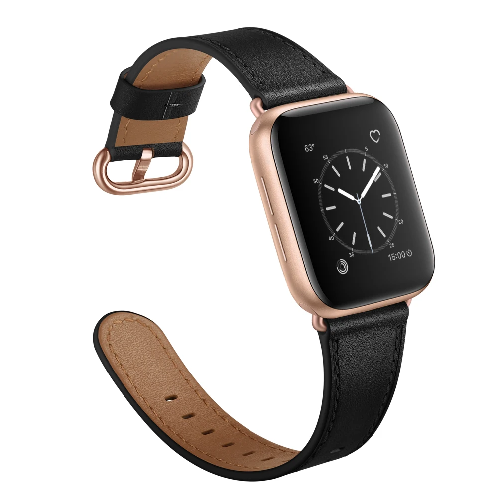 B-black Кожаный ремешок для Apple Watch для iwatch 38 мм 42 мм ремешок 40 мм 44 мм петля серии 5 4 3 2 1 - Цвет ремешка: B-black