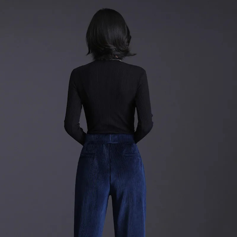 

XIBUSANA Solid Color Corduroy Pants High Waist Casual Regular Straight Trouser Ladies Autumn Golden Velvet Harem Pants Female