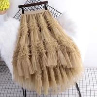 2021 fashion ruffles irregular hem mesh stitching skirt a line ball grown cake tie tulle skirts