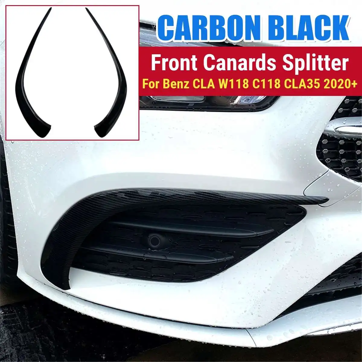 

Car Front Canards Splitter Decorative Covers Trim Strip For Mercedes Benz CLA W118 C118 2020+ CLA35 ABS Gloss Black carbon look