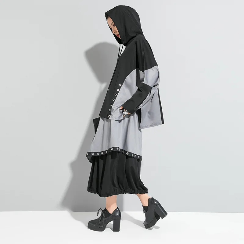 XITAO уличная мода с капюшоном футболка женская сплайсинга металлическая