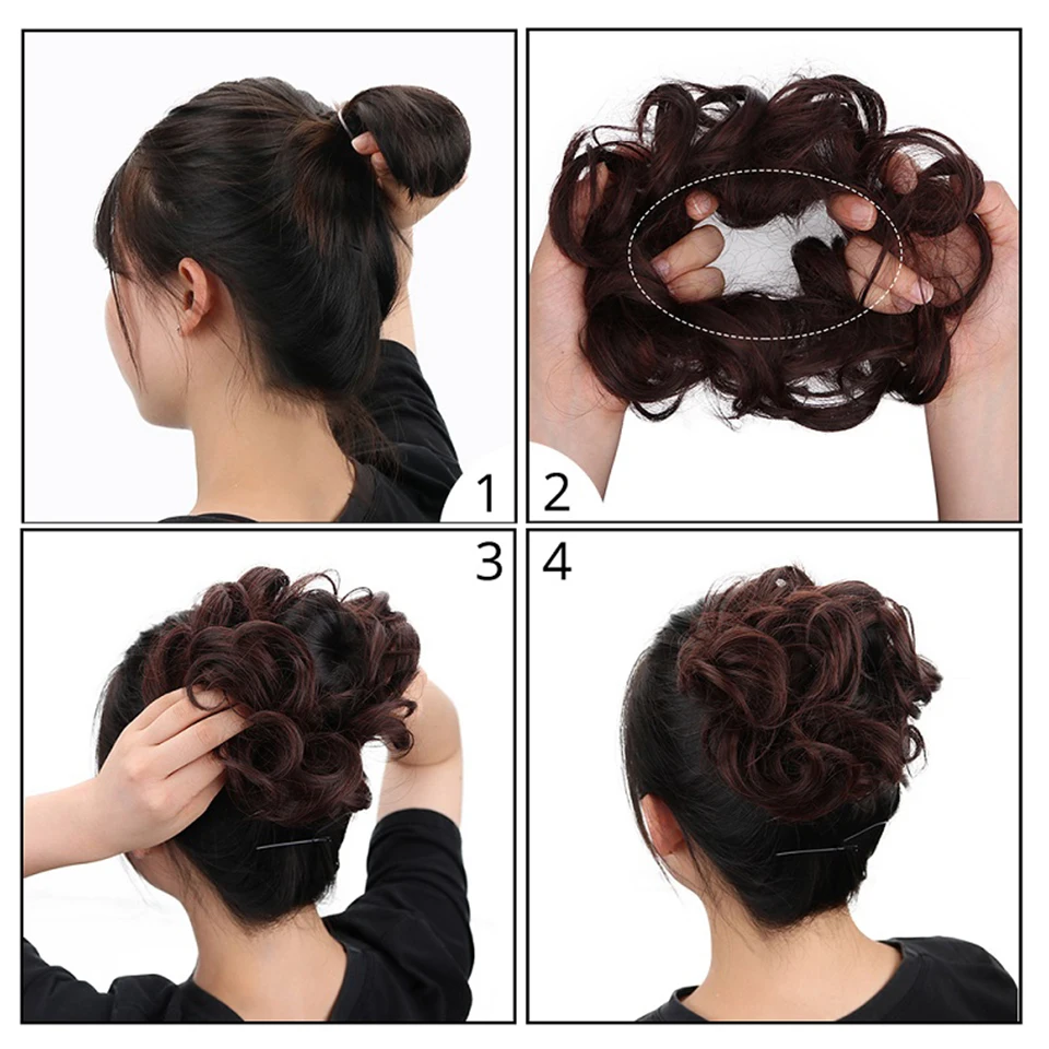 

MEIFAN Short Culry Elastic Scrunchies Synthetic Chignon Fake Hair Bun for Women Hair Rope Rubber Band Hair Accessories