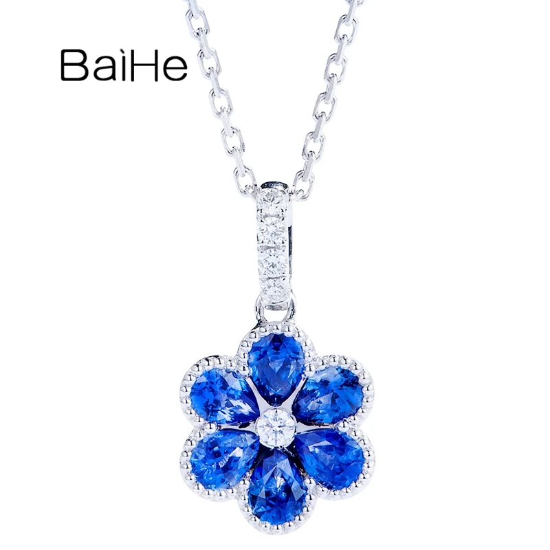 BAIHE Твердый 18K Белое Золото (AU750) 1ct натуральный сапфир/рубин Colgante 0.08ct натуральные